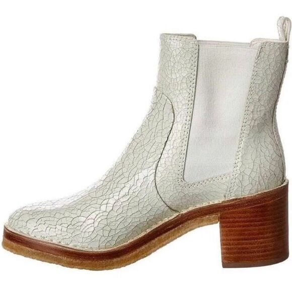 Tory Burch White Leather Ankle Chelsea Boots Combat Winter Boots - Picture 3 of 6